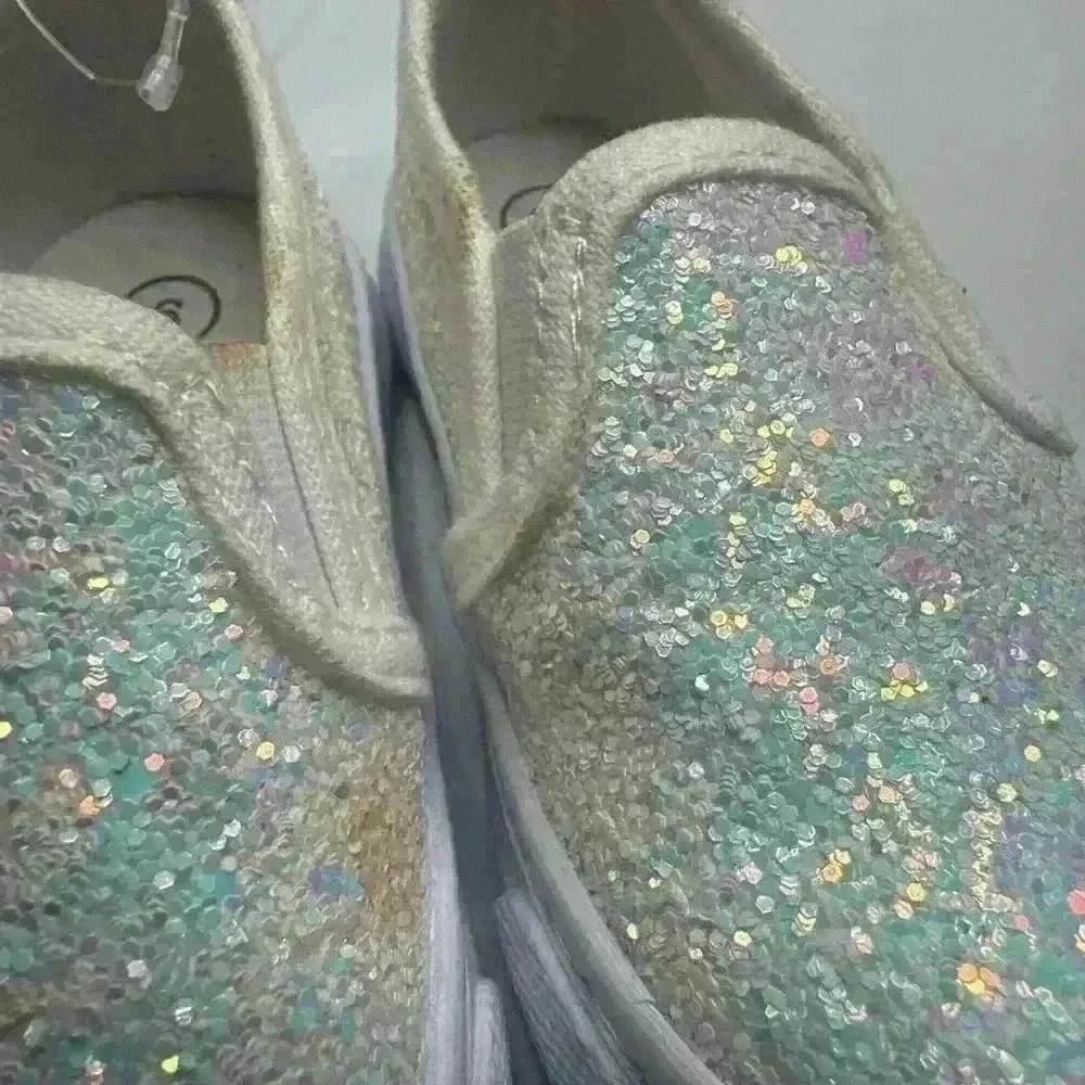 Cat & Jack Madigan Slip-On Sneakers Toddler Girls White Glitter Size 6